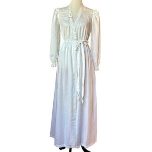 Vintage Pinehurst Ivory Lace Robe  Romantic Bridal Peignoir Long Sleeve sz S